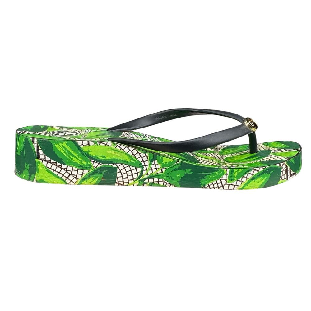 Tory Burch Women’s Green Tropical Leaf Platform Sandals Size US 8